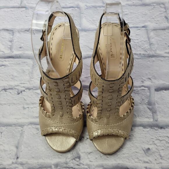 Coach 1941 Kareena Light Gold Leather T-strap Pumps size 6B - Picture 4 of 16